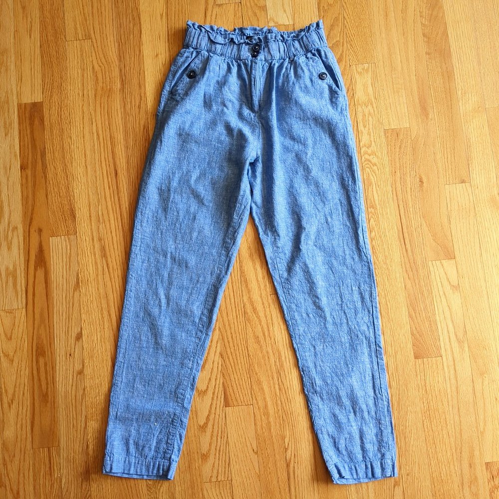 Silver Jeans Triple 5 Cotton Linen Blend Paperbag High Waist Tapered  Blue